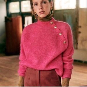 Sezane Pink Sweater with Button Detail